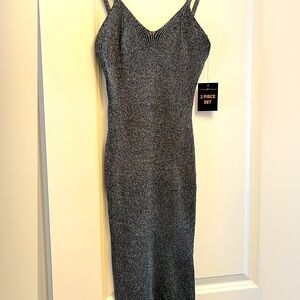 Almost Famous Brand NWT 2 Pc Black Bodycon dress with Silver Threads